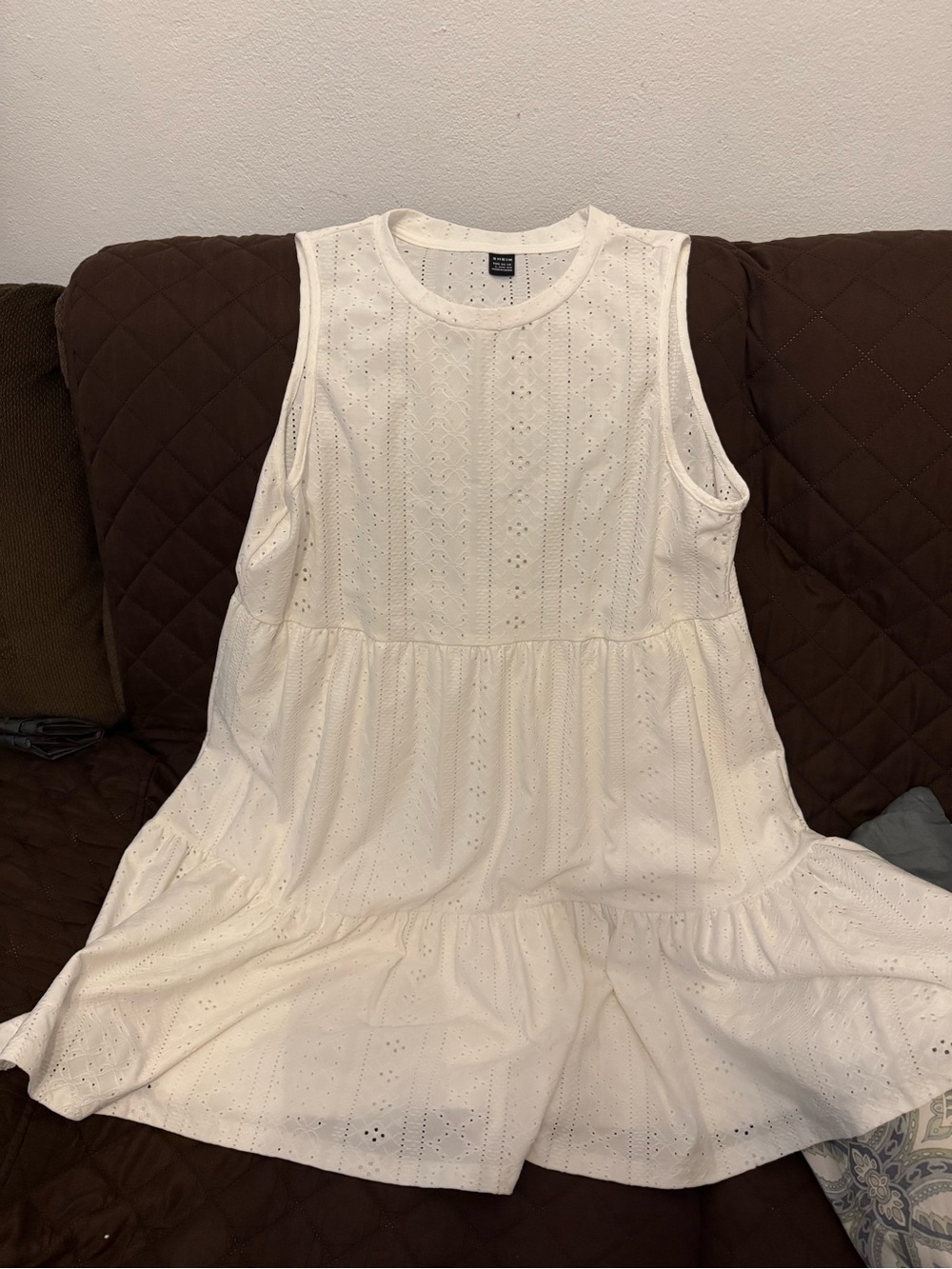 Shein White Eyelet Tiered Dress - Unbranded
